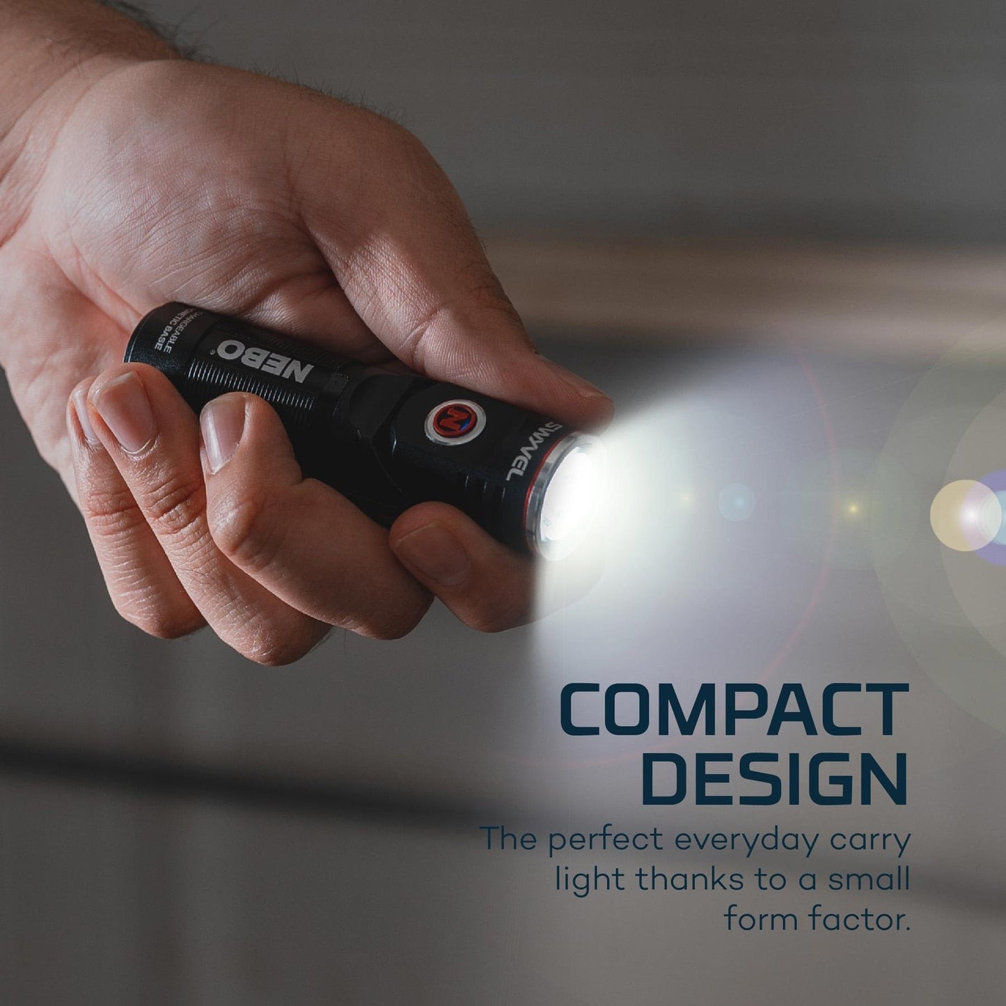 NEBO SWYVEL 1000 Lumen Rechargeable Flashlight | 5 Light Modes, Rotating Swivel Head, Pocket Size Work Light, Magnetic Base & Steel Clip, Water Resistant, Includes Wireless USB Charging Dock