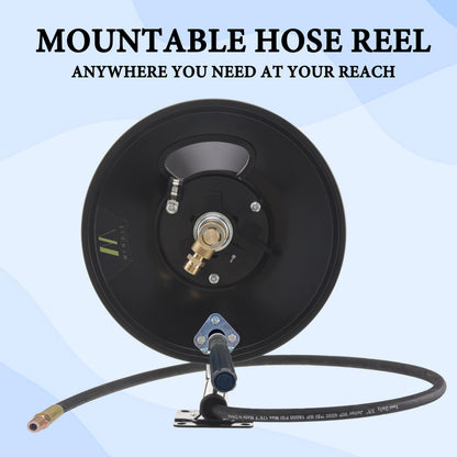 M MINGLE High Pressure Washer Hose Reel 150ft, Heavy Duty Steel Hose Reel, Manual Crank Power Washer Hose Reel with 3/8" Pressure Wash Whip Hose, Swivel Arm and Mounting Bracket, 4000 PSI