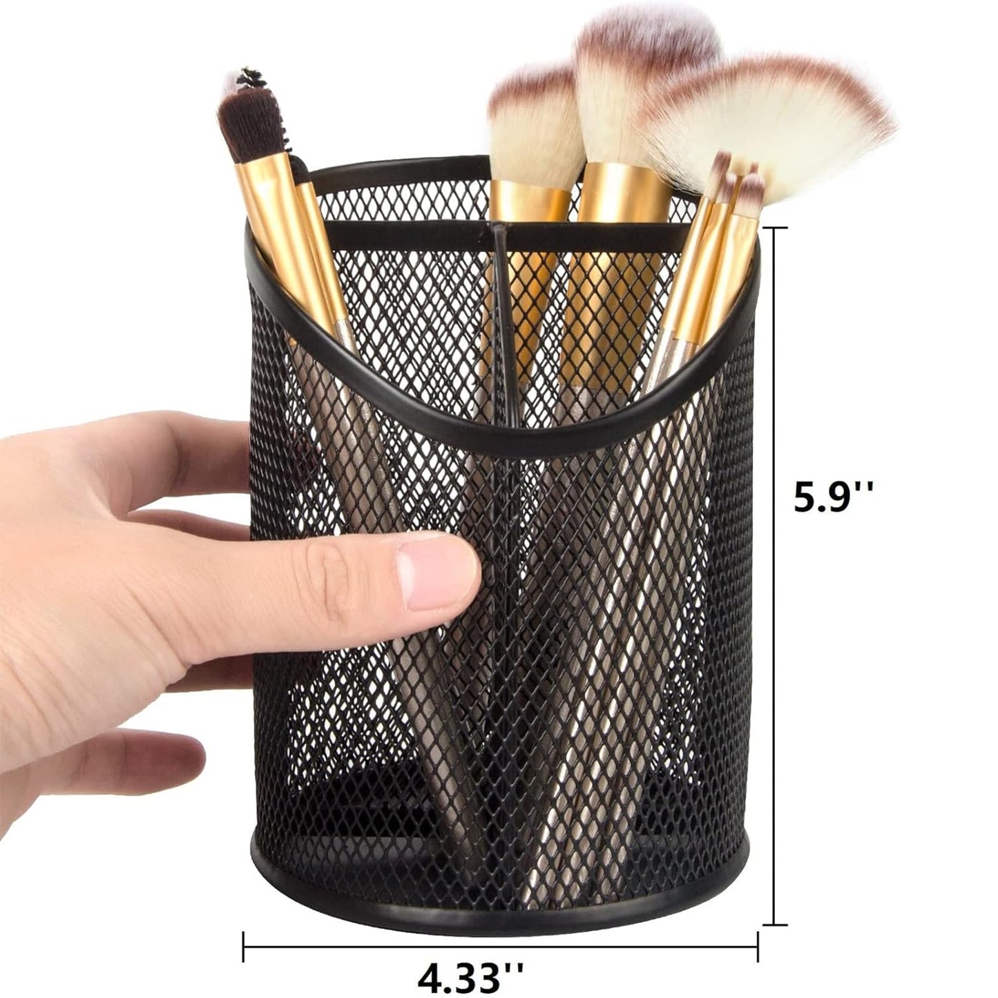 MINDEPOT 2 Pack Mesh Pencil Holder Pen Cup for Desk Round Black Pen Holder Desktop Pen Organizer 3 Compartments Pencil Organizer Desk Organizer for Office Home School