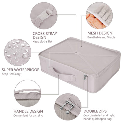 Packing Cubes 8 Sets Travel Luggage Organizers Include Waterproof Shoe Storage Bag Convenient Packing Pouches for Traveller (Grey)