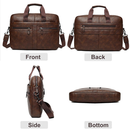 Henmifyer Men's Leather Messenger Bag, Laptop Briefcase Business Satchel Computer (Brown, 16 inch)
