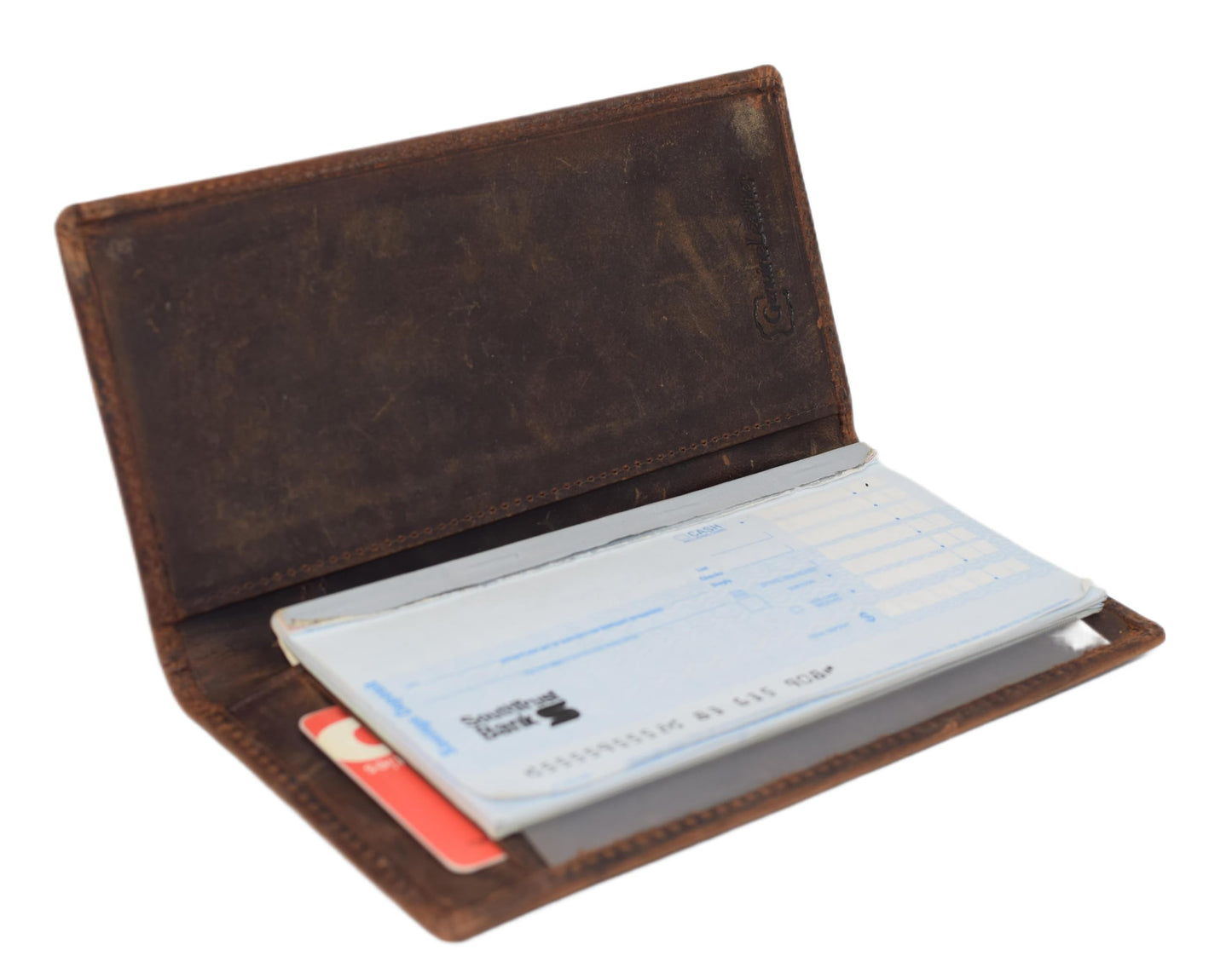 Genuine Leather Checkbook Cover For Men & Women Checkbook Holder Wallet RFID Blocking USA Series (USA Flag Brown)