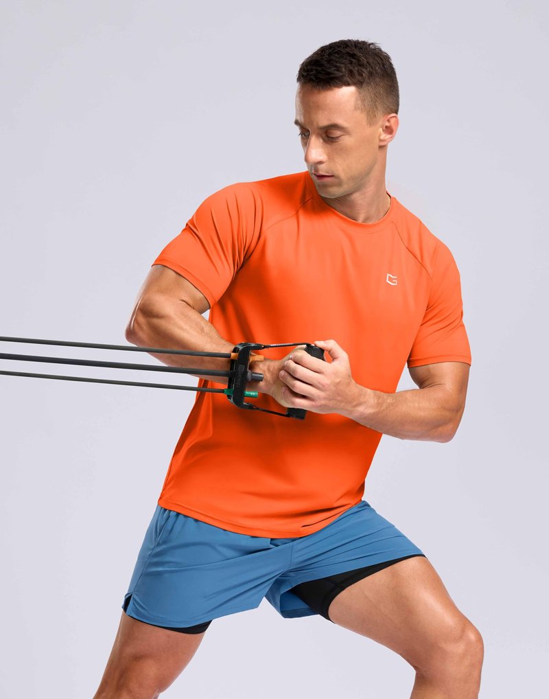G Gradual Men's Athletic Workout T-Shirts Moisture Wicking Cooling Running Shirts Short Sleeve Performance Tee for Gym Tennis(Orange,M)