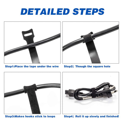 OneLeaf 80PCS Reusable Cable Ties, Black Adjustable 6-Inch Cord Organizer Ties, Multi-purpose Hook Loop Cable Management Wire Ties for Organizing Home, Office, Data Centers