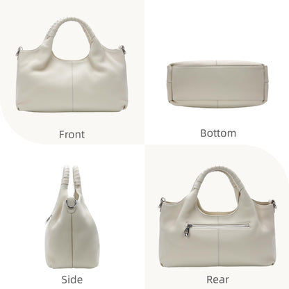 Iswee Genuine Leather Purse Cross Body Shoulder Bags for Women Purses and Handbags Satchel Designer Pocketbooks Hobo Medium Size Tote (Beige)