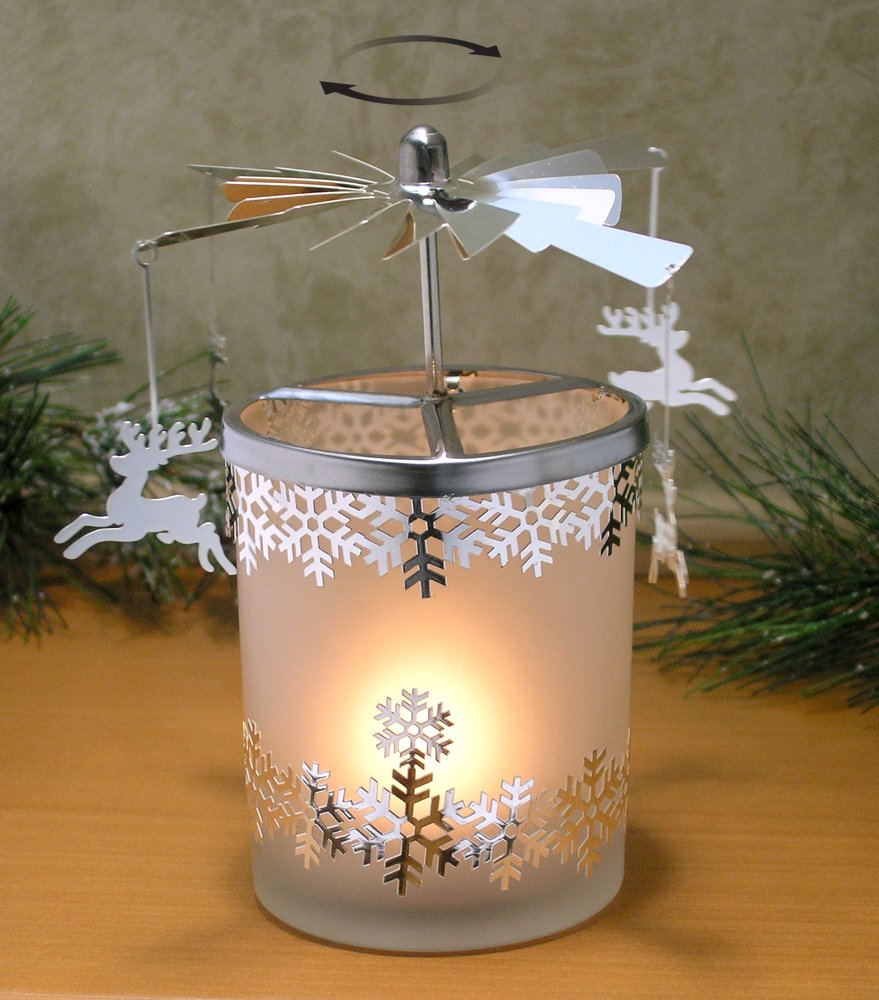 Reindeer Decor - Candle Spinner - Dangling Reindeer Spin Around Snowflake Candleholder - Spinner Turns from The Heat of The Candle - 5.5" H x 4.5" W