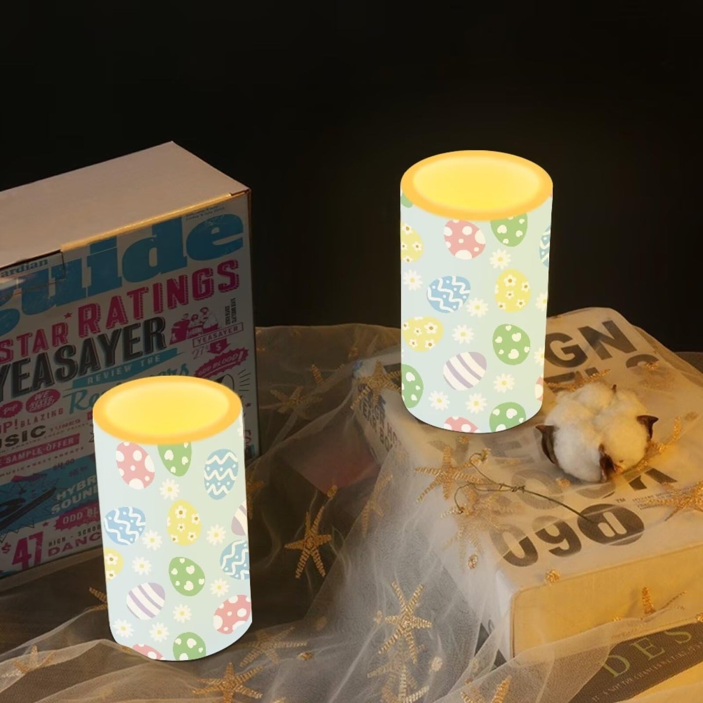 Luarisgur Blue Flameless Candles LED Easter Eggs Decorative Candles Battery Operated Ornage Flickering Candles with 18-Key Remote Timer Pillar for Home Living Room Party Table Decorations