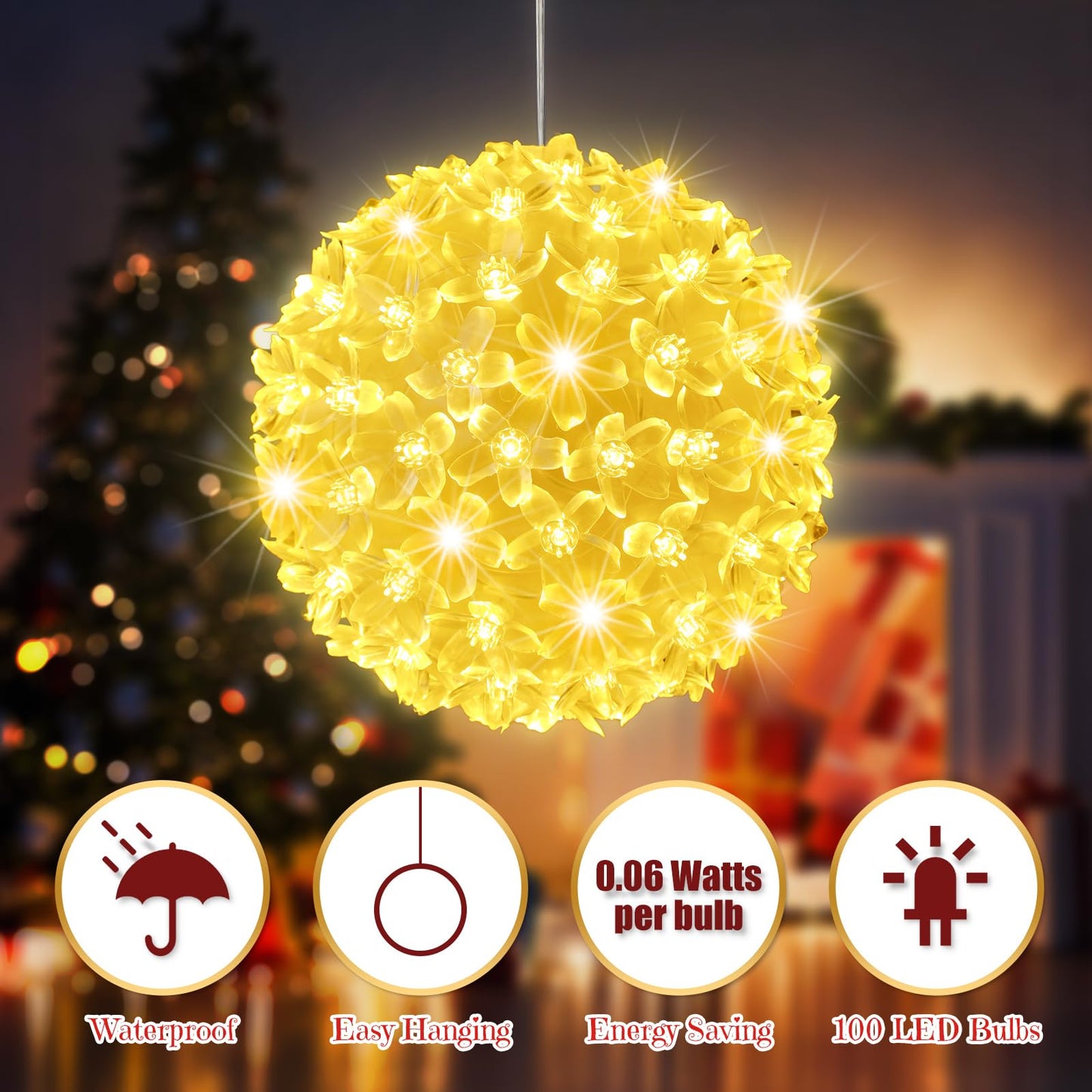 Baquler 6 Pcs Outdoor Christmas Balls Lights 5.5 Inch Christmas Starlight Sphere with 100 Bulbs Ornament Ball Light LED Hanging Globe Sphere Lights for Xmas Outdoor Party Yard Decoration(Warm White)