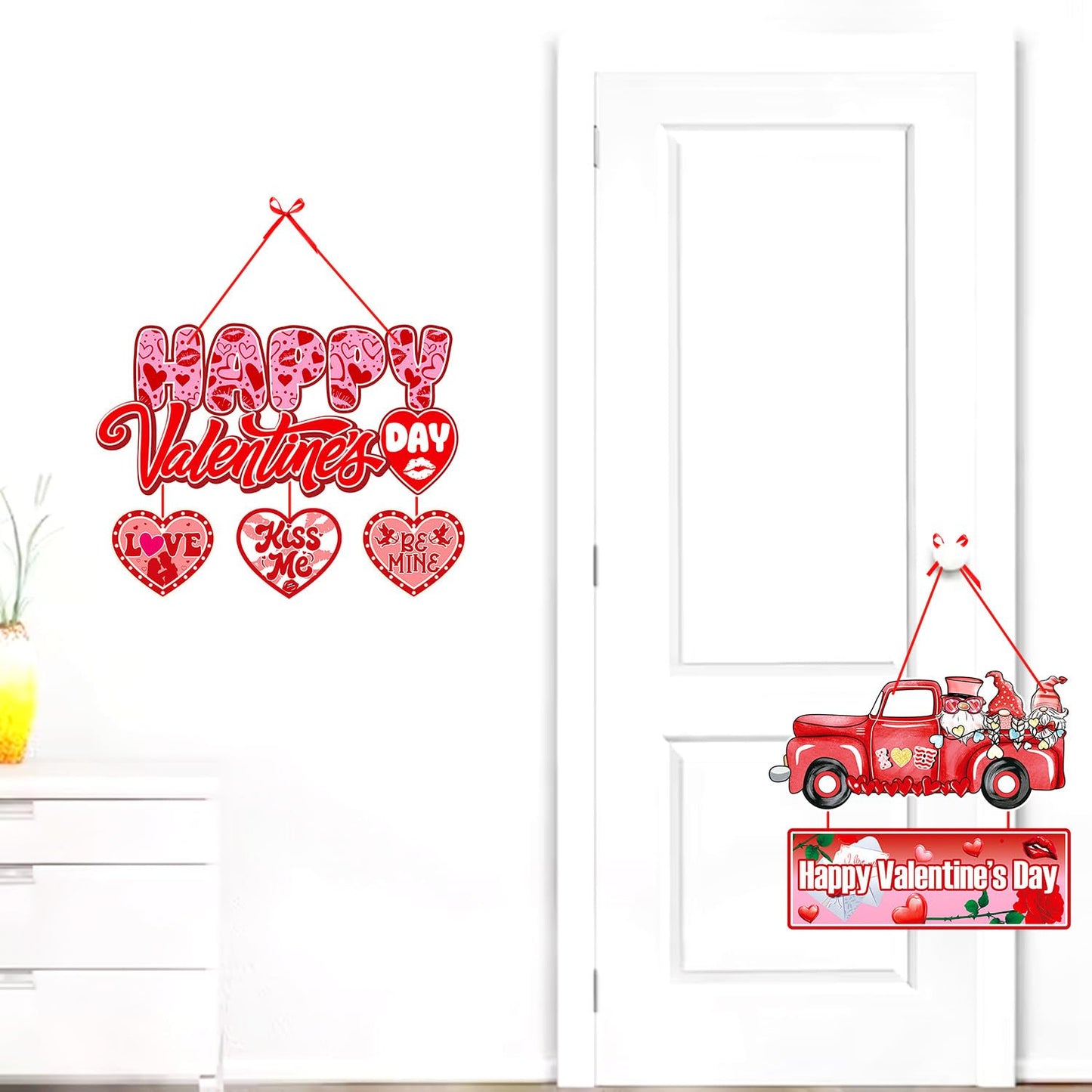 Pink-Red Valentines-Day Front-Porch Door Hanger-Decor - 6pcs Love Romantic Special Night Galentines Party Paper Signs Banners,Engagement Wedding Anniversary Wall Hanging Decorations Lasting Surprise