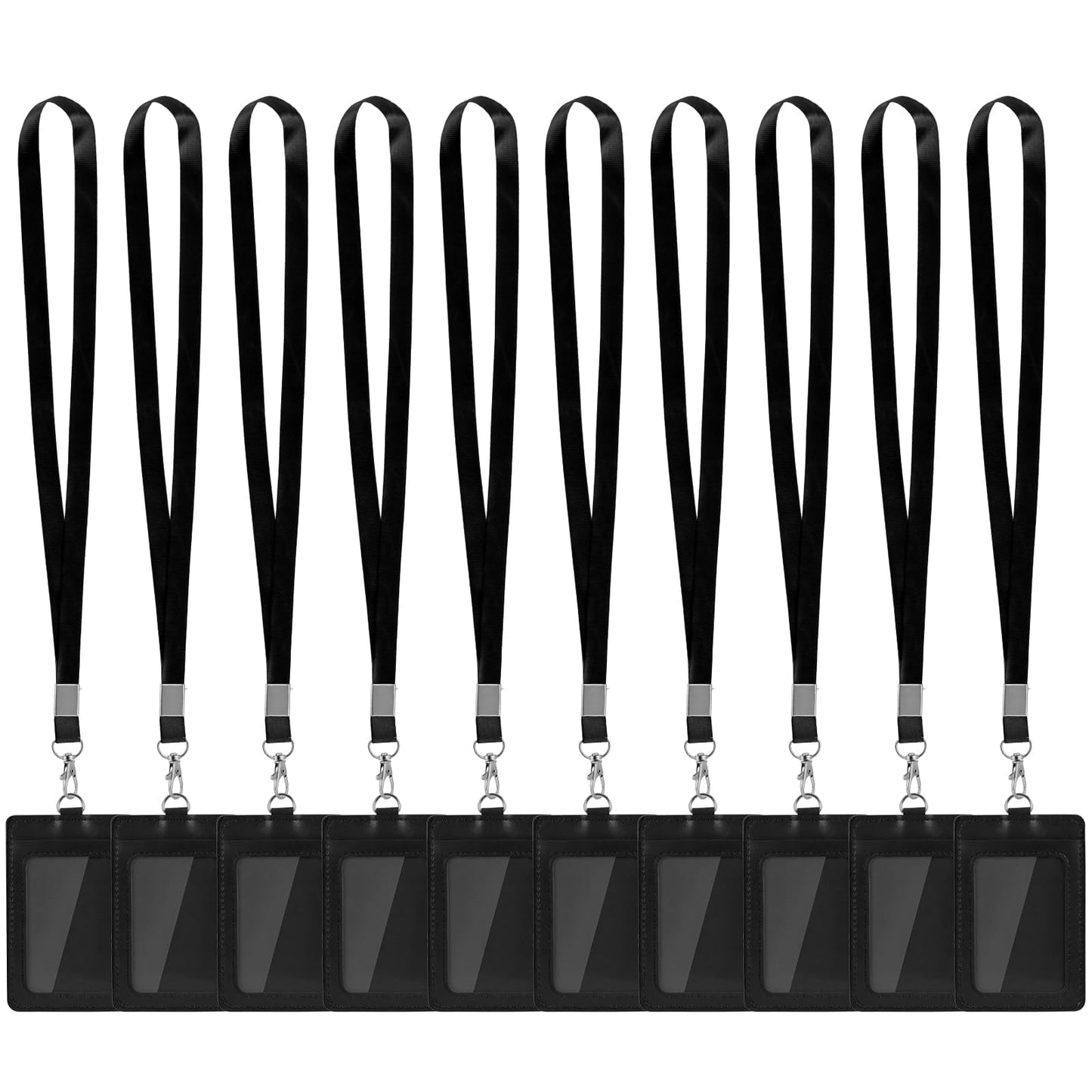 10Pcs PU Leather Badge Holder with Lanyard Vertical ID Badge Name Card Holder with Black Lanyards for School Office Team Workers Employees Staff Doctor Nurse Teacher