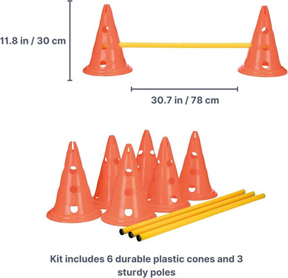 Dog Agility Hurdle Cone Set - Height Adjustable Jump Training Equipment for All Skill Levels | 6 Cones, 3 Rods