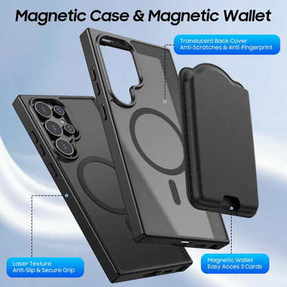 Ntwinro Magnetic for Samsung Galaxy S24 Ultra Case, Detachable Magnetic Wallet with Card Holder, [Fit for MagSafe] Military-Grade Shockproof Translucent Matte Anti-Scratch Phone Case, Black