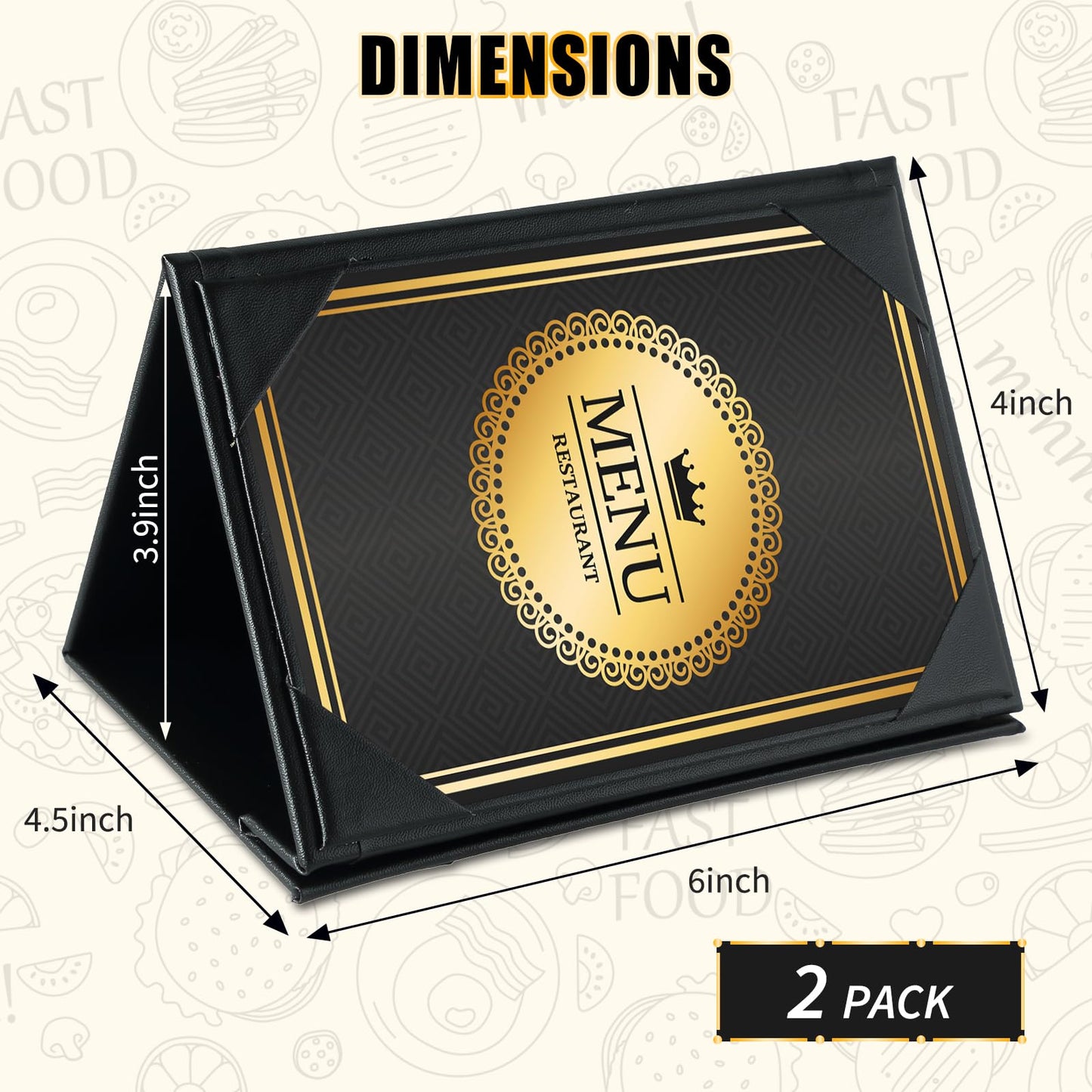 FLKQC Table Tent Triangle Menu Holders 4" x 6", 2 Pack 3-Side Leatherette Picture Frames, Menu Cover with Angled Corners for Restaurant, Bar, Cafe, Wedding, Durable Menu Folders