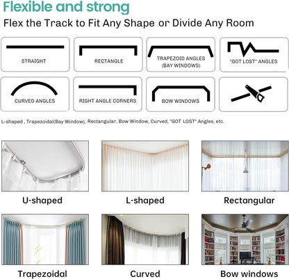 Room Divider Curtains Flexible Ceiling Tracks set Curtain track Ceiling Mount Blackout Curtain for Living Room Bedroom Ceiling Curtain Rod Privacy Dividers Panels W100 x H84 Black Drape & Black rail