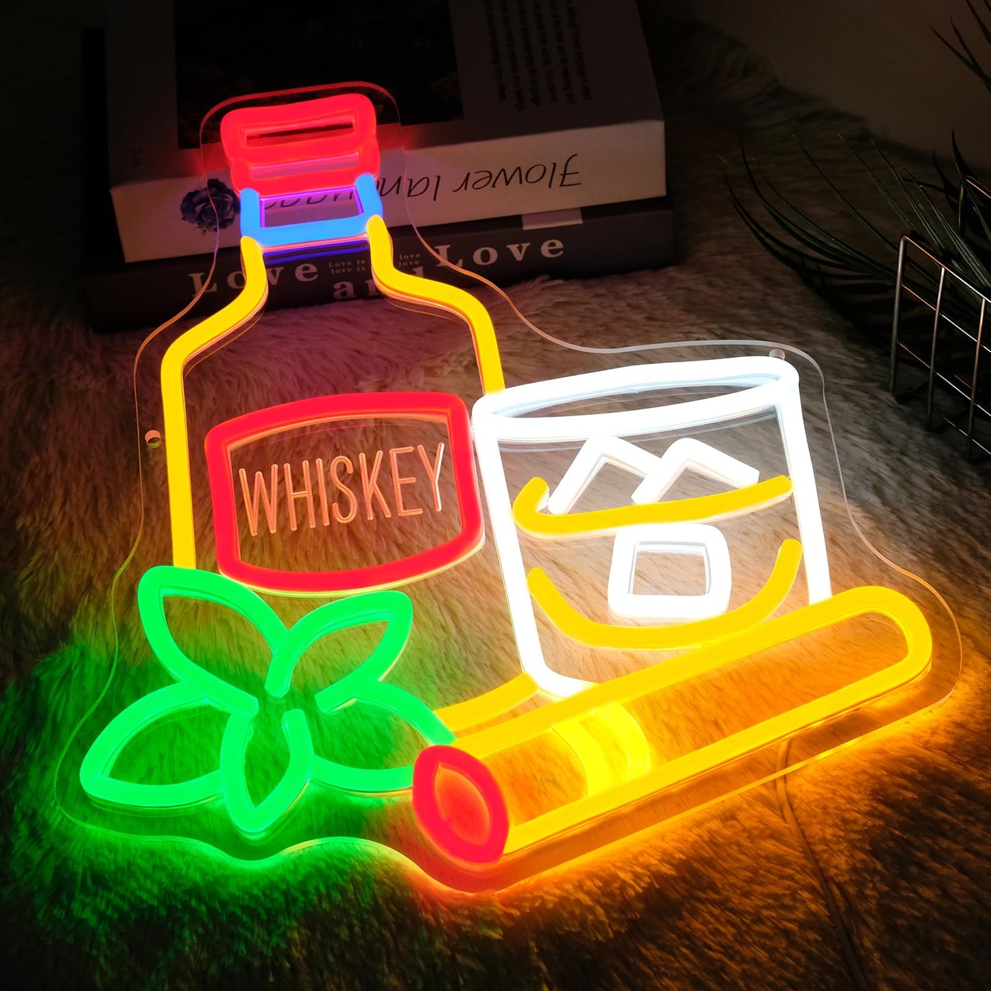 Runalosa Whiskey Neon Sign for Business Dimmable Bistro Bar Neon Light Sign for Wall Decor Alcohol Drinks Led Signs for Restaurant Home Bar Beer Pub Party Man Cave Decor Gift for Men 12.6" x 13.7"