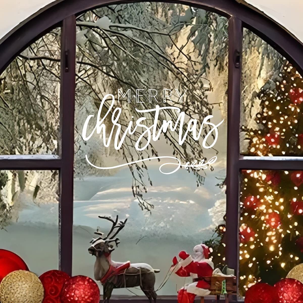 Merry Christmas Wall Art Decor Stickers White Window Decals Christmas Gift Room Decoration Mural FG352 (White)