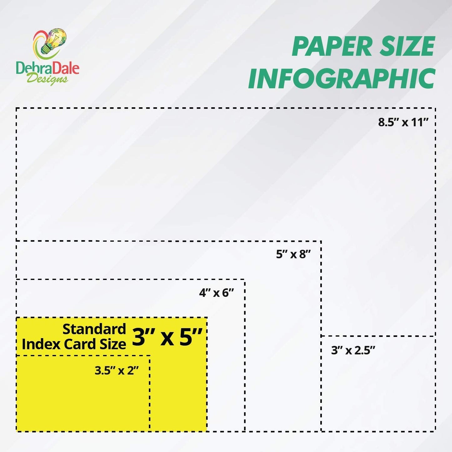 Debra Dale Designs Made in USA 350 color bar ruled index cards, matching color-coded dividers, and storage box on standard 110# white index card stock