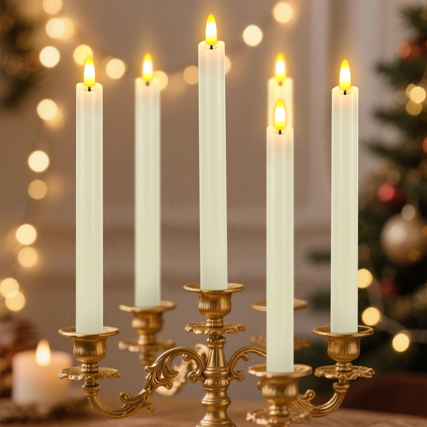 HL Flameless Taper Candles with Remote Timer, 450H+ Battery Operated LED Candlesticks, Warm 3D Flickering Flame, 9.6" Window Sticks Candles for Halloween Christmas Home Decor（Ivory 6PCS）