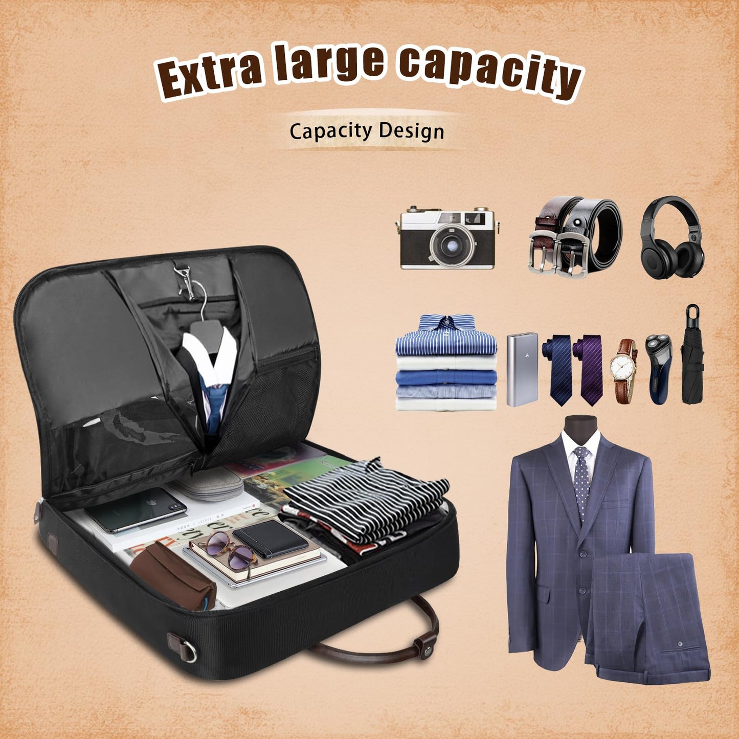 Noozion Garment Bag for Travel, Large Carry On Suit Bag for Business Up to 4 Suits, Wrinkle Free Garment Bag for Hanging Clothes with Shoulder Strap, Laptop Compartment, and Wet-Dry Pocket