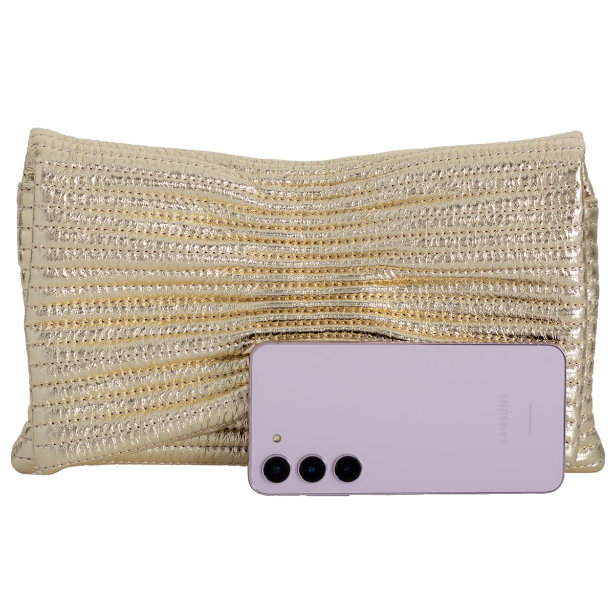 JNB Faux Leather Envelope Clutch Purse, Women’s Crossbody Bag with Detachable Chain, Zipper Pocket, Gold Hardware, 11 x 7 Inches, Gold