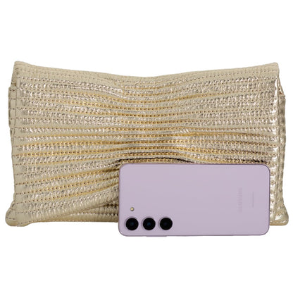 JNB Faux Leather Envelope Clutch Purse, Women’s Crossbody Bag with Detachable Chain, Zipper Pocket, Gold Hardware, 11 x 7 Inches, Gold