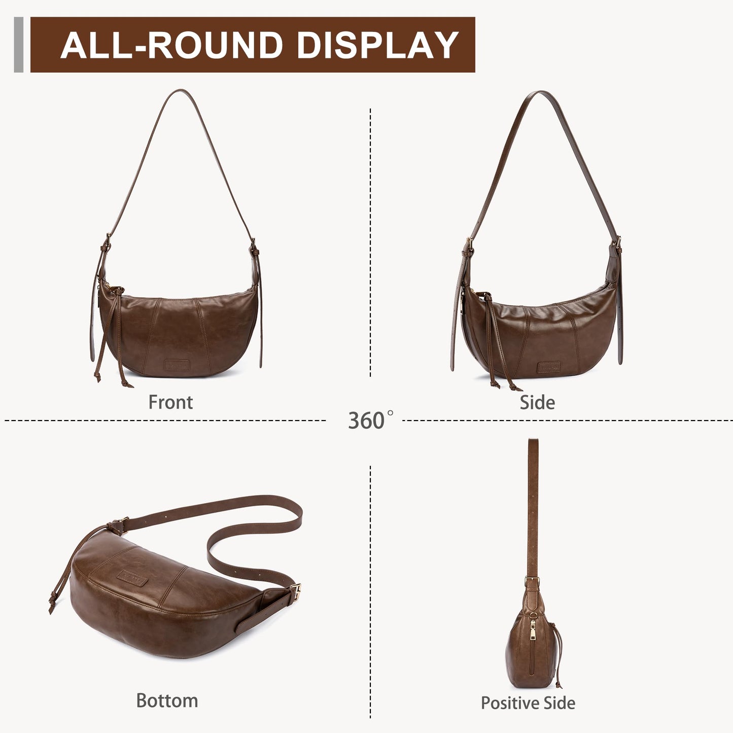 Small Crescent Crossbody Bags for Women Vegan Leather Womens Purse Hobo Shoulder Sling Bag Handbag with Adjustable Strap Daily Bag