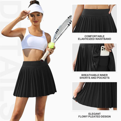 FireSwan Tennis Skirts for Women High Waisted Pleated Skirt with Pockets Shorts Athletic Skort Golf Outfits Black
