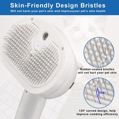 Pet Steam Brush for Shedding, 4 In 1 Brush for Long & Short Haired Cat&Dog, Self-Cleaning Hair Remover with Water Tank And LED Blue Light, Release Button(grey)