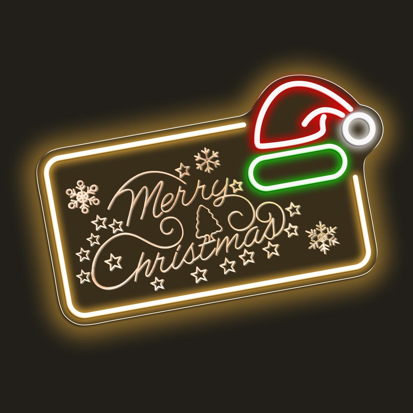 16.5 x 10’’ Mirror Merry Christmas Neon Sign, Carving LED Sign with Santa Hat, USB Powered Dimmable Switch for Xmas Party Kids Bedroom Bar Pub Club-Christmas Gift Decorations
