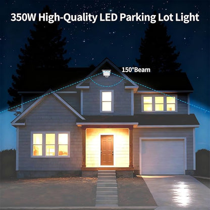 350W LED Parking Lot Lights - Dusk to Dawn 52500LM Super Bright Adjustable Trunnion Yoke Wall Mount IP65 Waterproof Heavy Duty Commercial for Large Area Shoebox Flood Security Lighting