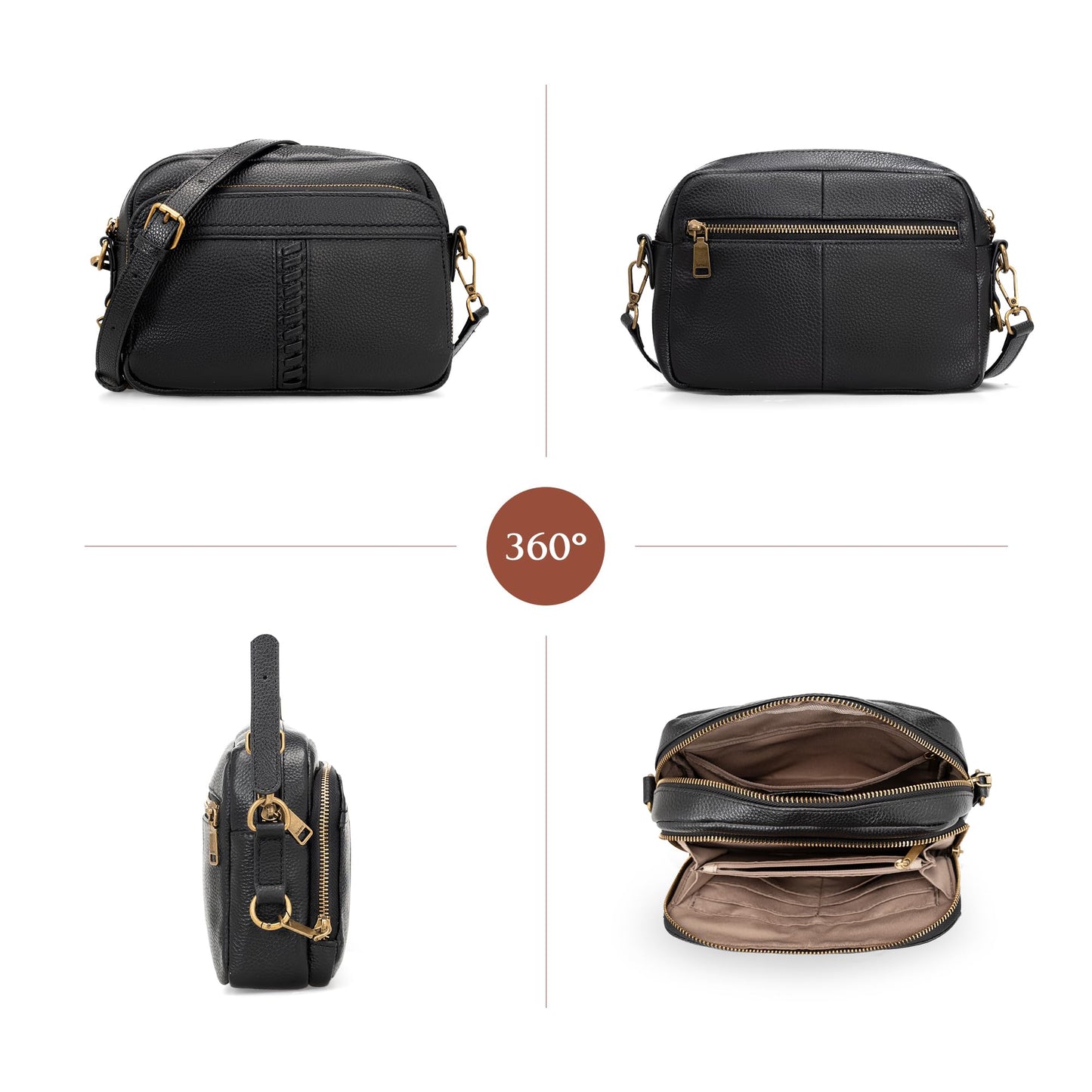 befen Black Leather Crossbody Purse for Women Trendy, Ladies Real Leather Rfid Bag with Adjustable Strap Built in Wallet Purses and Handbags,Structured Small Wallet Cross Body Summer Bags
