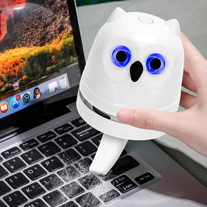 Mini Desktop Vacuum Cleaner Owl Desk Vacuum Cleaner Cute Desk Vacuum Sweeper for Cleaning Eraser Waste, Crumbs, Hair, Paper Scraps on Computer Piano Keyboard Countertop Car
