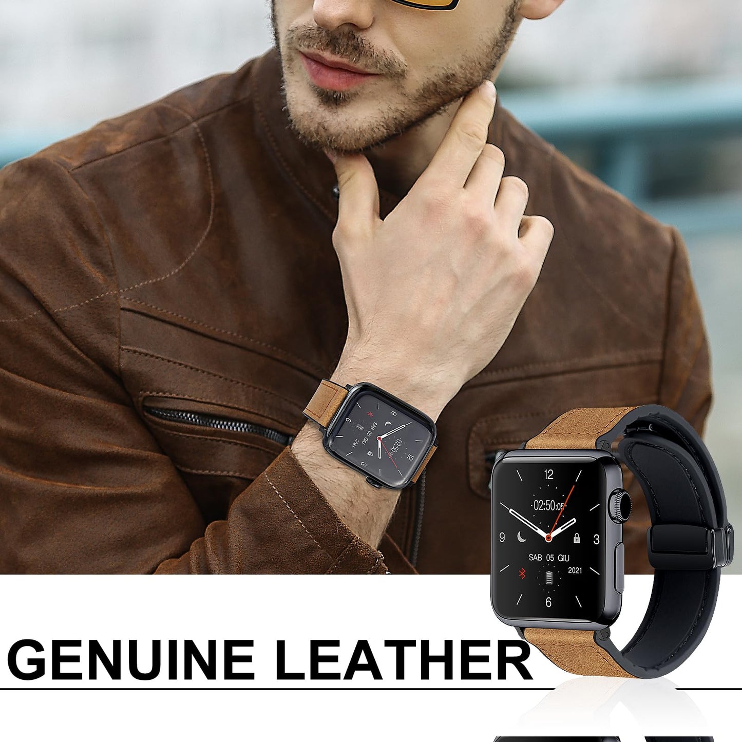 WestEagle Magnetic Leather Bands Compatible with Apple Watch 49mm 46mm 45mm 44mm 42mm(S3/2/1) for Men Women, Genuine Leather with Magnetic Buckle for iWatch Ultra1/2/3 Series SE11/10/9/8/7/6/5/4/3/2/1