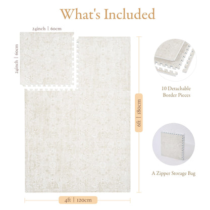 PopsyKosy Premium Baby Floor Play Mat - Extra Thick & Cushioned 1 inch Playroom Foam Mat, Non-Toxic Odorless - 6 Tiles - Spacious 6x4 ft. - Stylish & Large, Waterproof for Kids & Toddlers - Pearl Beige