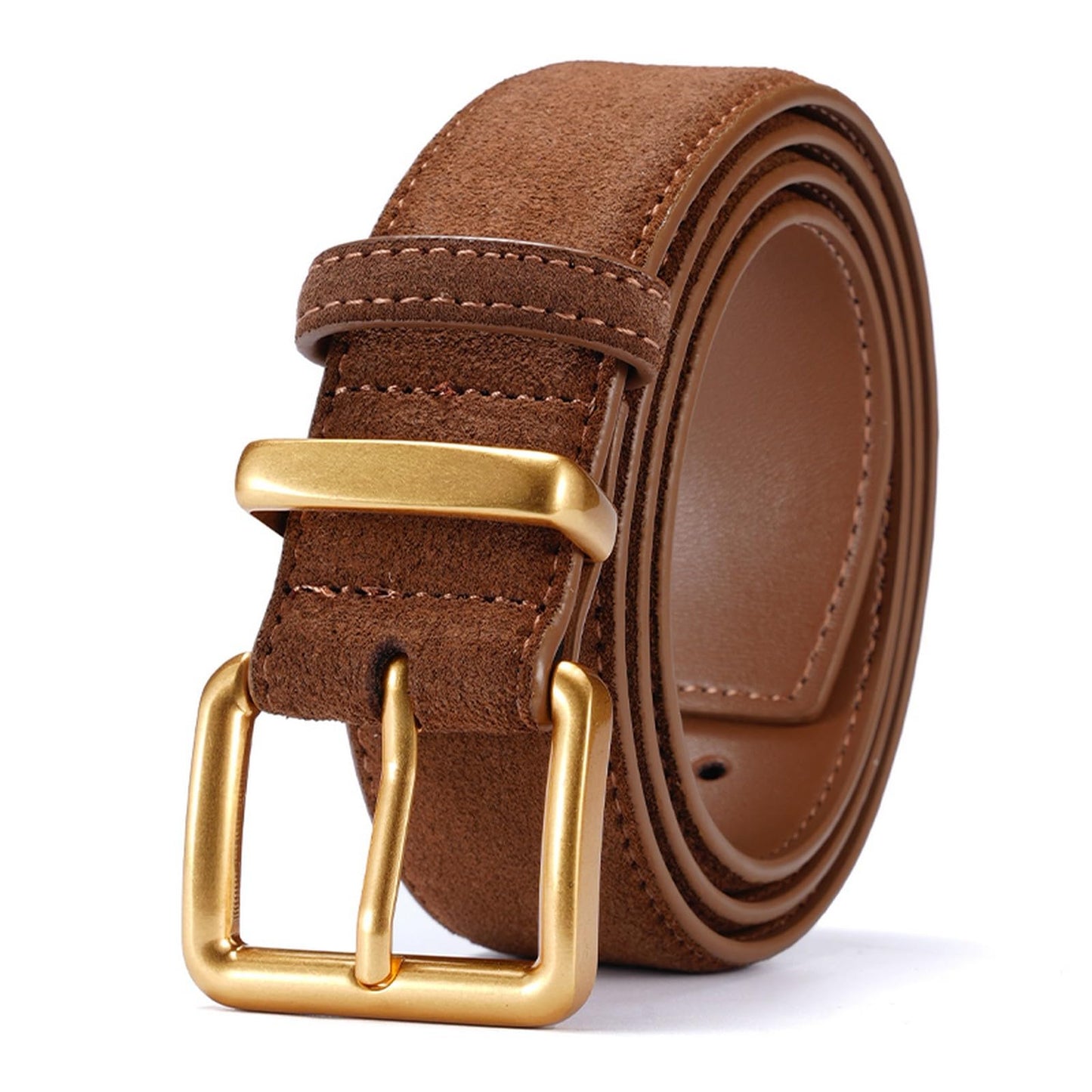 Wide Suede Belt Women Genuine Leather Ladies Waist Belt for Jeans Dress Casual Square Gold Buckle 1.3"(33mm) Wide Tan