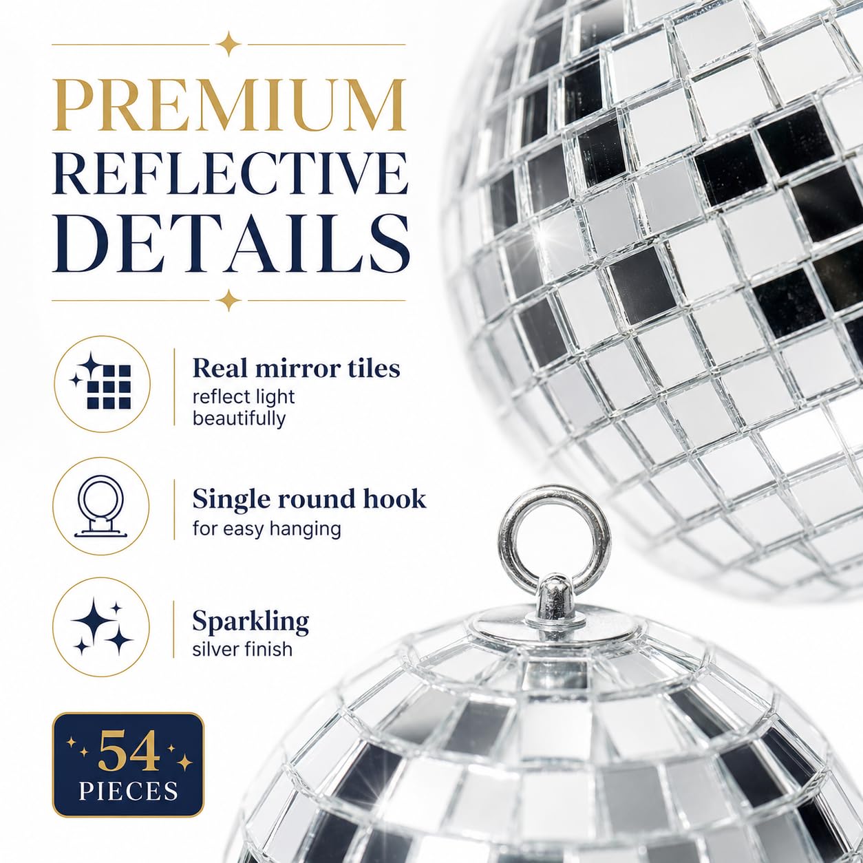 Youdepot 54PCS Mini Silver Disco Balls – Hanging Disco Ball Ornaments for Disco Ball Decor, Mini Disco Balls for Disco Party Decorations, Weddings, Rooms, Cakes & Disco Christmas Decor