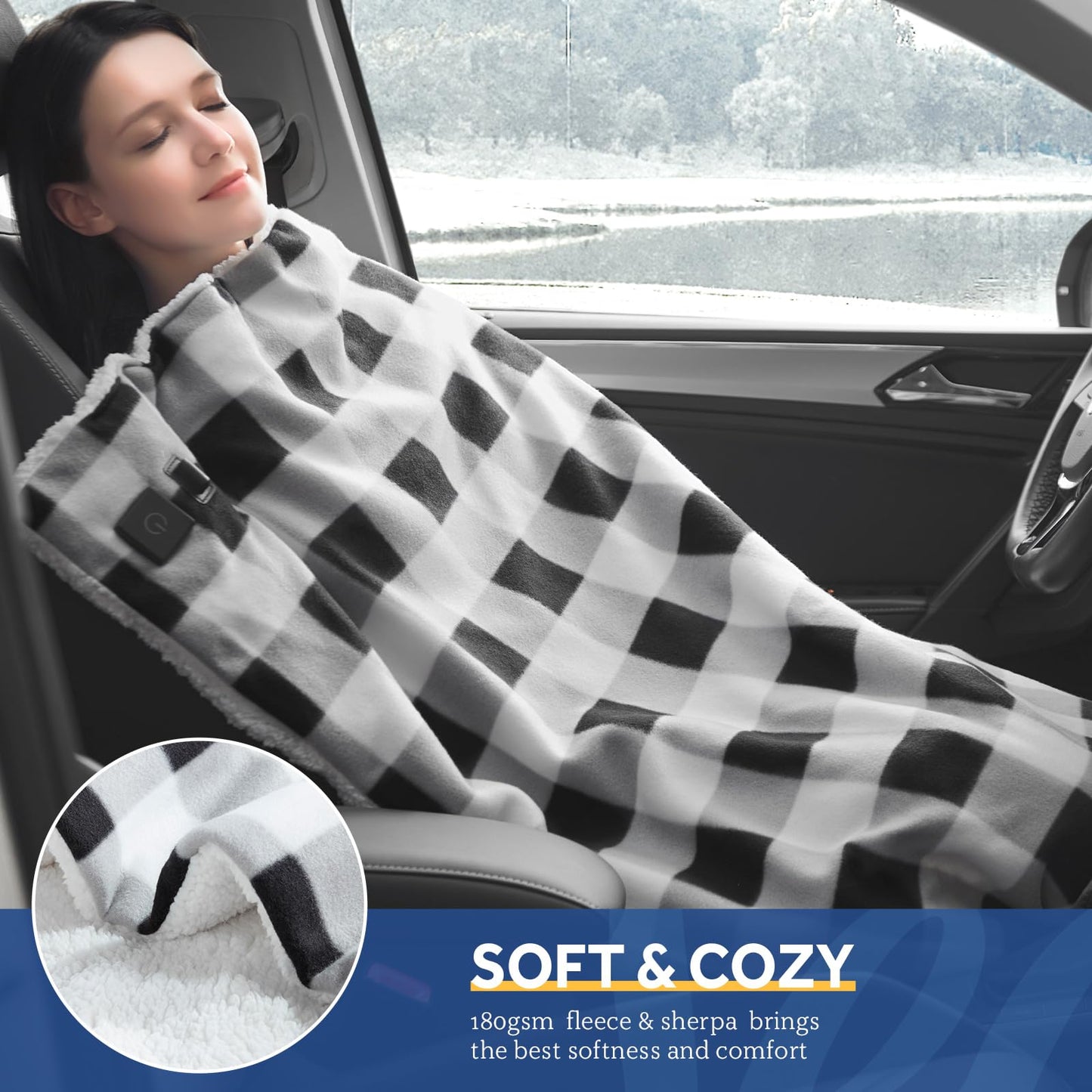 Sealy 12-Volt Heated Car Blanket, Portable Electric Blanket with 3 Heating Levels & 4 Hours Auto Off for Car, Truck, SUV, RV or Camping, Machine Washable, 59" X 43", Charcoal