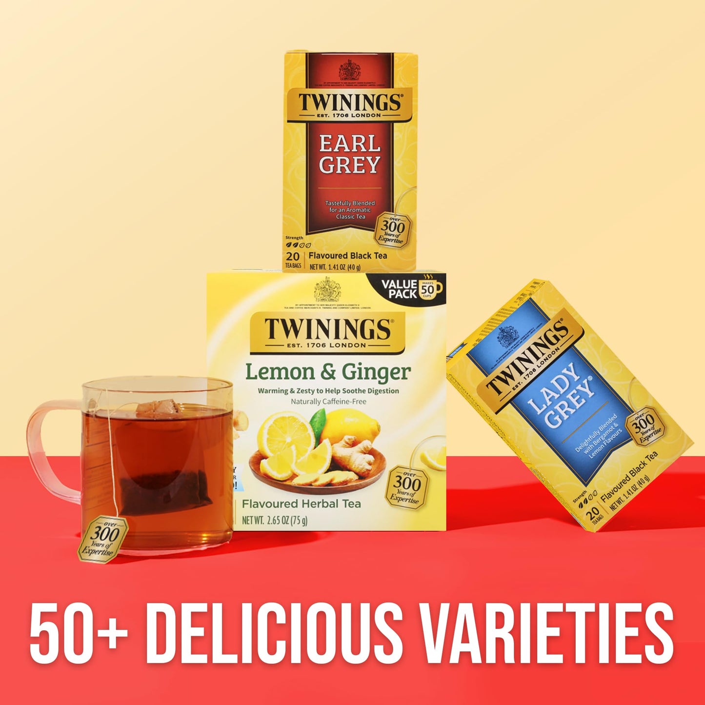 Twinings Lady Grey Black Tea Individually Wrapped Bags, 20 Count (Pack of 1), Orange Peel & Lemon Peel, Fresh and Uplifting, Caffeinated, Enjoy Hot or Iced, 20 Teabags
