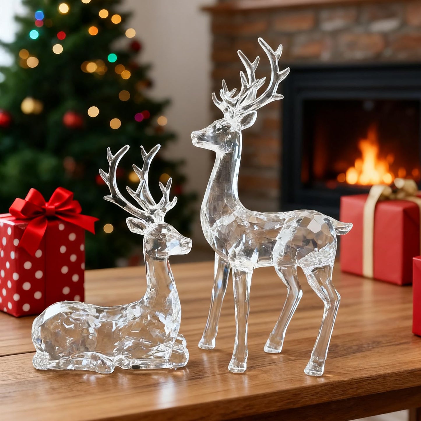 EverZenHub Christmas Reindeer Figurines - Resin Deer Statues for Home Décor, Xmas Tabletop Decor, Fireplace Mantel, Shelf & Cabinet Ornaments (Set of 2 Elk Sculptures)