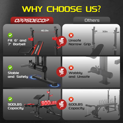 OPPSDECOR 900LBS Weight Bench Set with Squat Rack Preacher Curl Weight Bench with Leg Extension Bench Press Set Workout Bench for Home Gym Full Body Workout