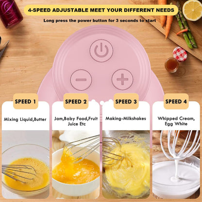 4-in-1 Electric Hand Mixer, Electric Whisk, Mini Onion Chopper 10Oz, Small Cordless Hand Blender, Milk Frother Wand for Coffee, Matcha, 4 Speed Rechargeable Food Processor for Baby Food Maker