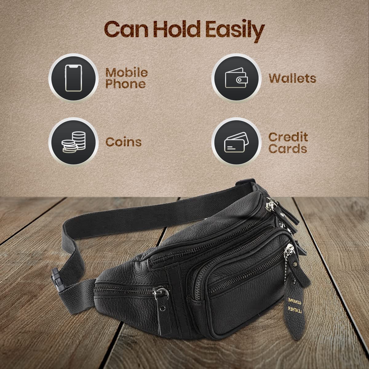 Fanny Pack Waist Bag Multifunction Genuine Leather Hip Bum Bag Travel Pouch for Men and Women- Multiple Pockets & Sturdy Zippers Ideal for Hiking Running And Cycling