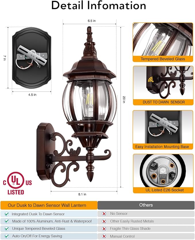 VIANIS 2 Pack Exterior Wall Lantern, Oil-Rubbed Bronze Outdoor Light Fixture Wall Mount, Anti-Rust Outside Porch Lights for House, Waterproof Outdoor Sconce Lighting Lamp, Coach Lights for Garage