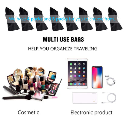 PlasMaller Shoe Storage Bags 100% Cotton with Drawstring For Men and Women for Travel Protecting and Storing Shoes (Black, Set of 4)