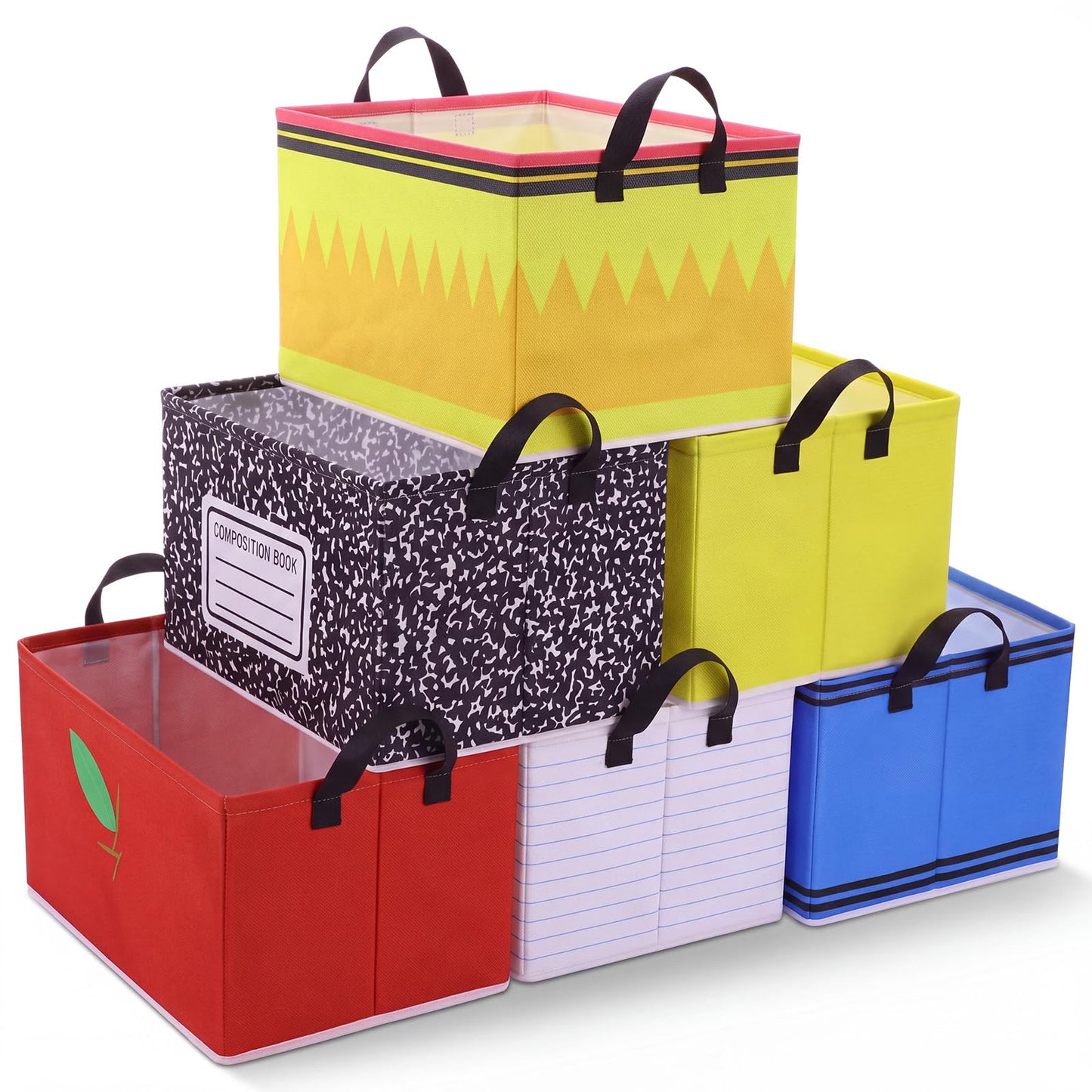 Vesici 6 Pcs Back to School Storage Basket 15 x 10 x 8.6 Inches Rectangle Classroom Storage Bins with Handles Collapsible Canvas Organizer Boxes for Classroom Library Home Nursery
