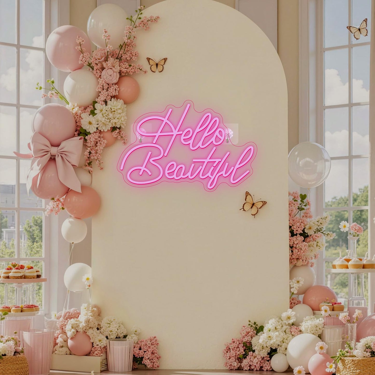 Looklight Hello Beautiul Neon Sign Wedding Neon Lights for Wall Decor Pink Led Lights Up Connectivity Wedding Engagement Birthday Party Girls Bedroom Gifts for Lovers