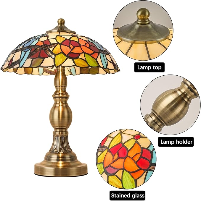 Tiffany Style Table Lamp, Stained Glass Table Light,Art Craft Antique Decor Lamp for Bedside Nightstand Bedroom Living Room Home Office ect