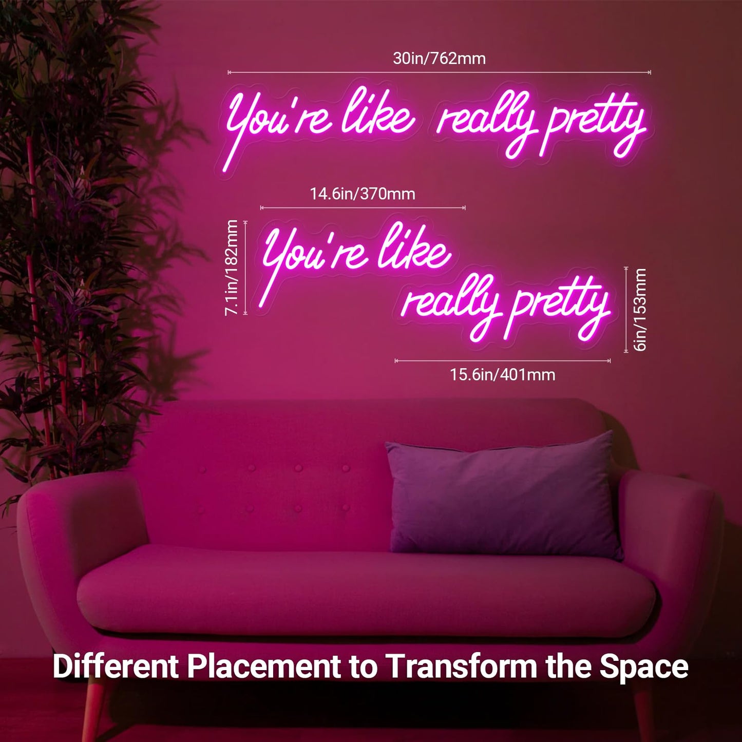 You're Like Really Pretty Neon Sign, Pink Handmade You're Like Really Pretty Led Neon Light Timer Dimmer for Wedding, Girls Room Bachelorette Party Home Dorm Bedroom Birthday Christmas Gift - 15.6''