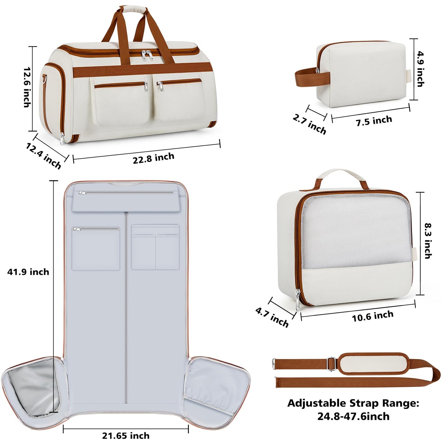 Convertible Garment Duffel Bags for Travel - Carry on Garment Duffle with Toiletry Bag Storage Bag Large Travel Duffel Bag 2 in 1 Hanging Suit Bag Weekender Bag for Men Women 3pcs Set
