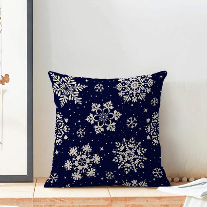 Christmas Pillow Covers 20x20 Inch 2 Pcs, Navy Blue White Snowflakes Decorative Throw Pillows for Couch, Xmas Winter Outdoor Decor Pillowcase Linen Cushion Cover for Bed Sofa